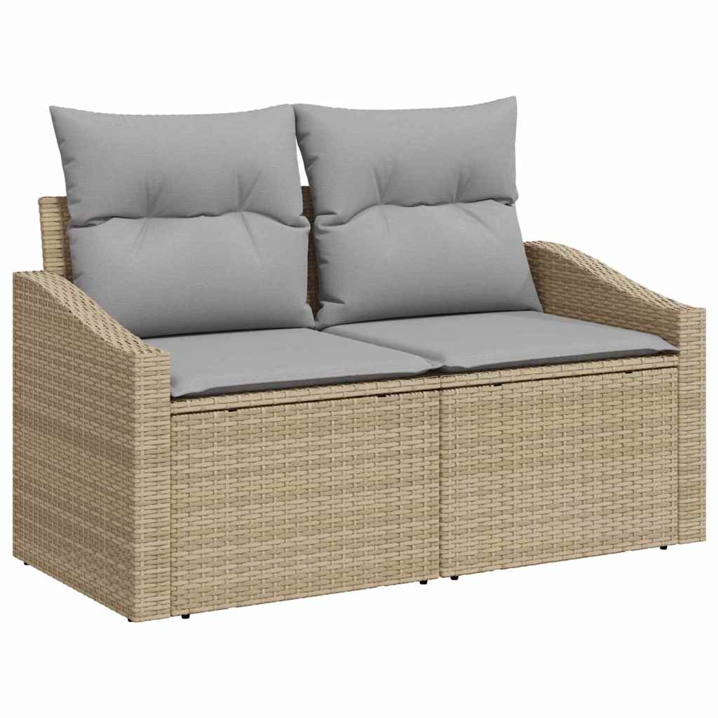 Garten-Sofa-Set mit Speicher 9 pcs Beige Poly Rattan
